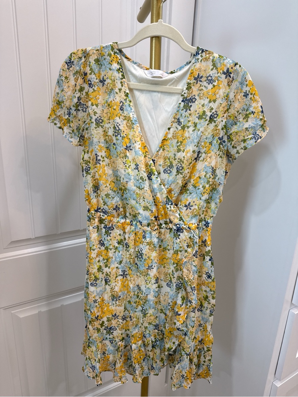 Lauren Conrad Floral Wrap Mini Dress in Yellow and Blue